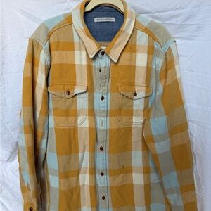 Outerknown Plaid Button-Up Shirt in Mustard and Light Blue. XXL